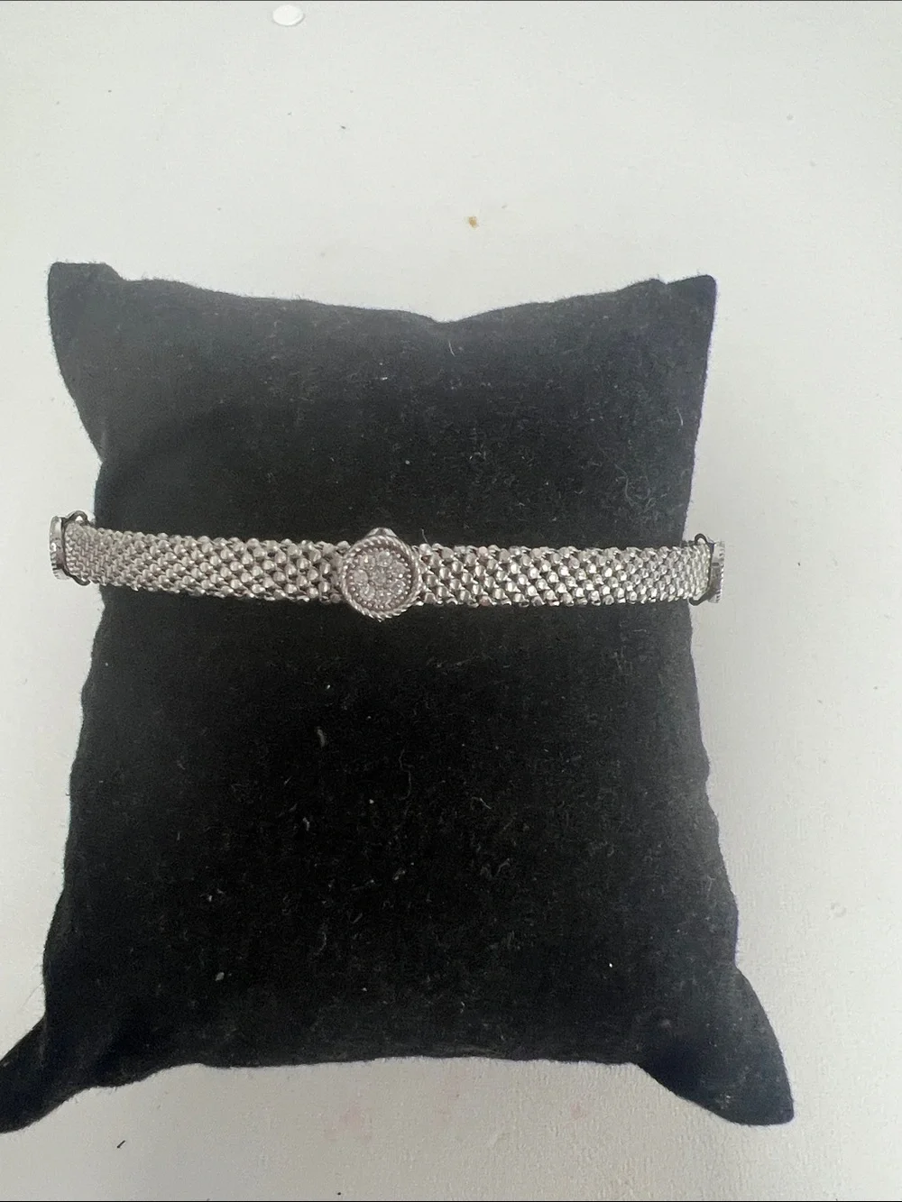 Sterling Silver Mesh Bracelet with Crystal Pavé Medallion - Women Jewelry